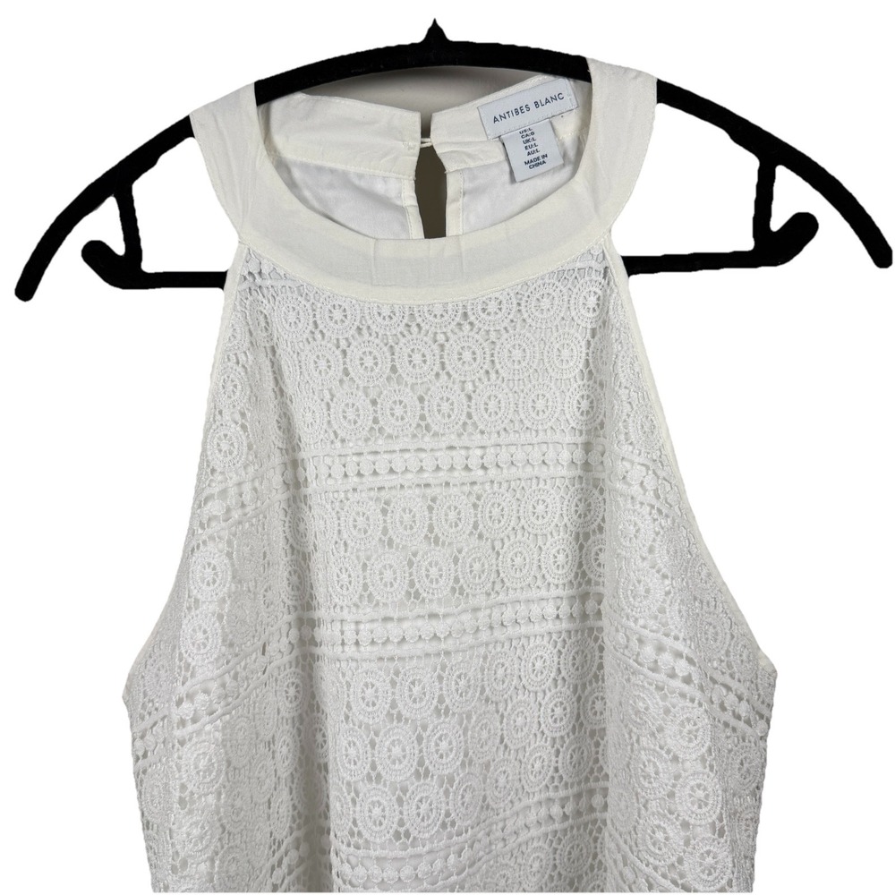 Antibes Blanc Blouse Women Large Halter Crochet Top Resprtcore‎ Office Beach